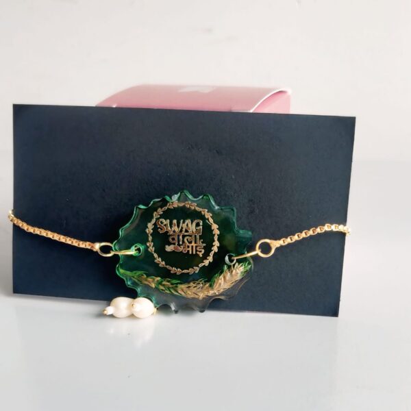 "Swag Wale Bhai" Green Rakhi with Pearl