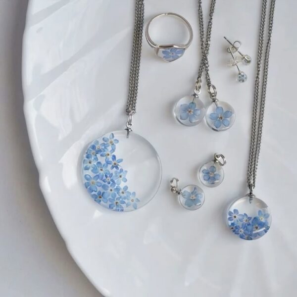Trendy Floral Round Jewellery Set ( Blue )
