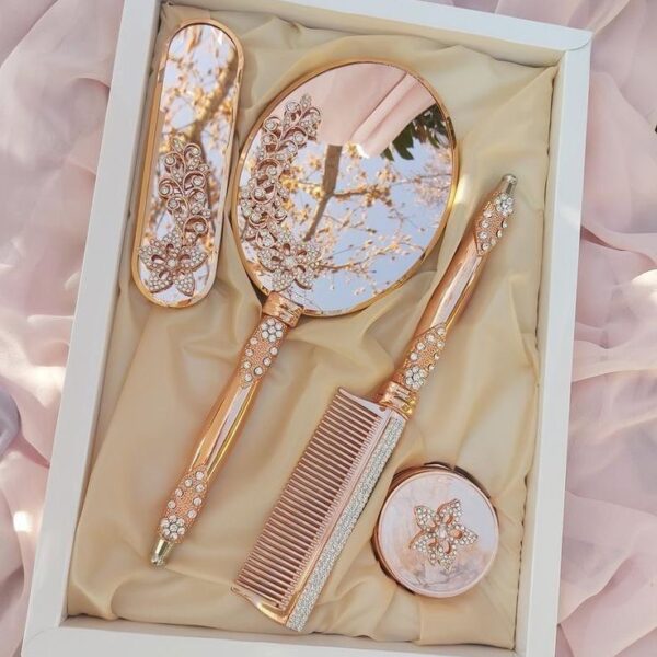 Makeup Vanity Mirror Comb Hair Brush Set Vintage Antique Mirror Comb Brush Makeup Mirror Gold Hand Mirror Comb and Mirror Bronze 4